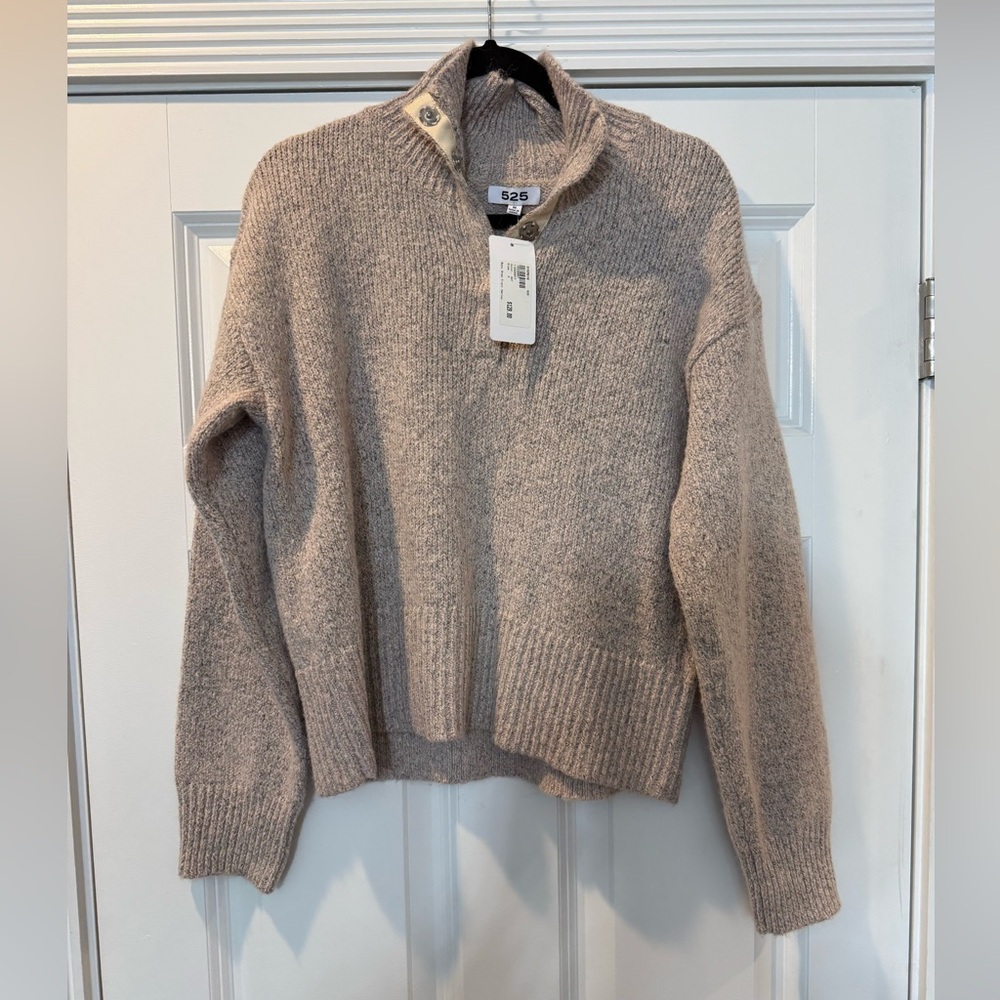 Evereve Beige Knit Half-Zip Sweater